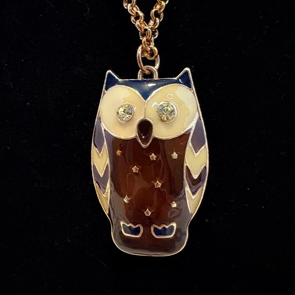 Charming Vintage MCM Owl Enamel Pendant Necklace - Picture 5 of 8